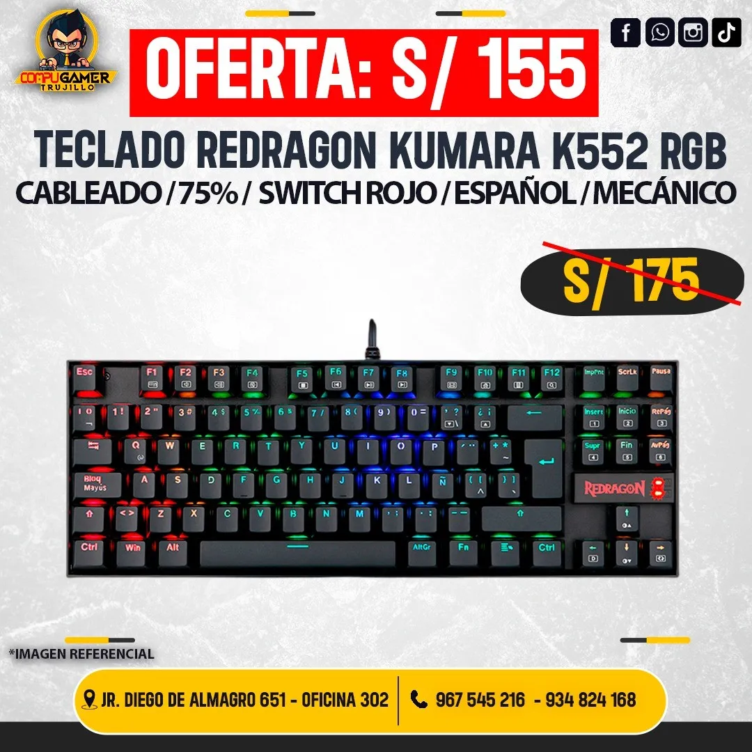 TECLADO MECÁNICO REDRAGON KUMARA K552-RGB BLACK