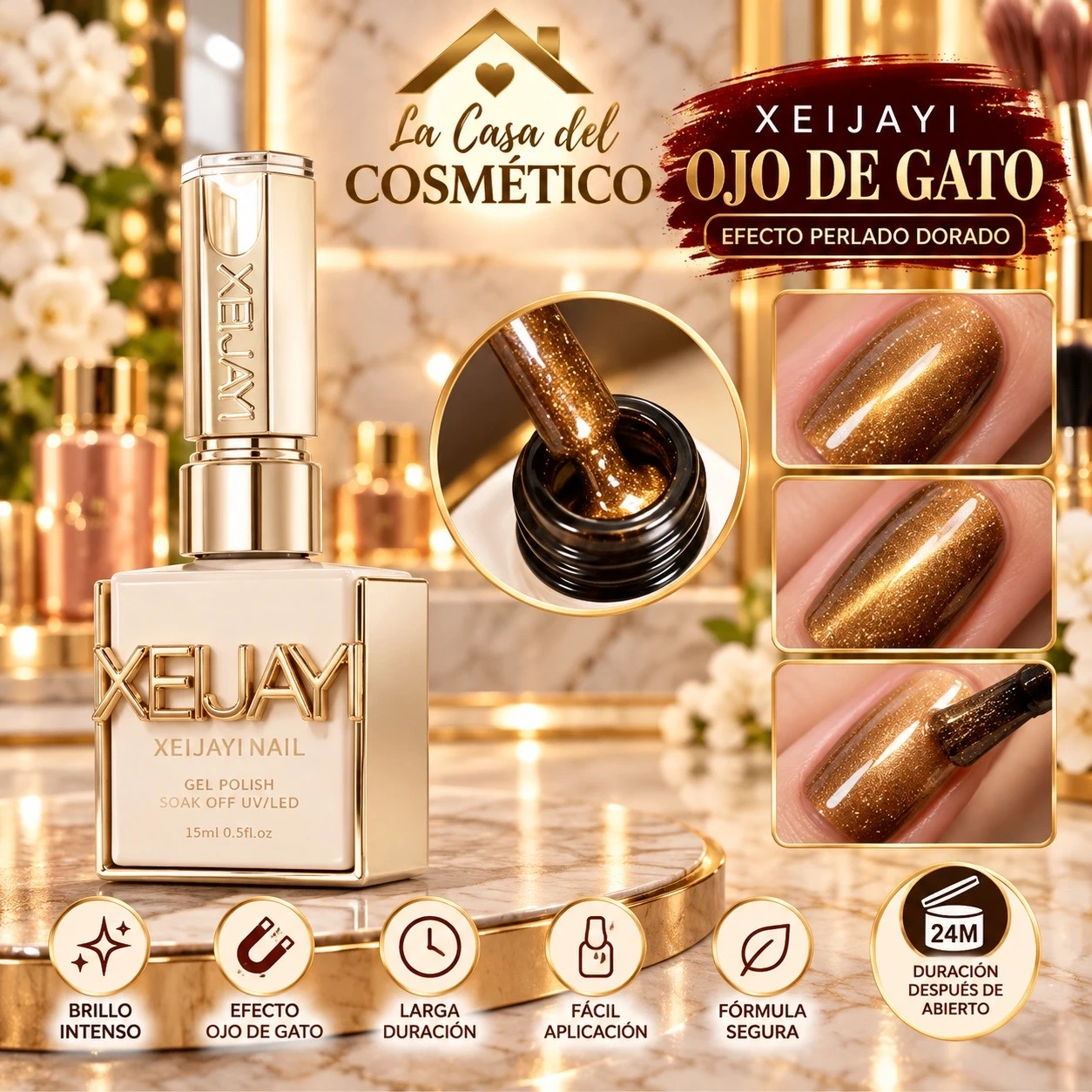 xeijayi esmalte perla dorada ojo de gato