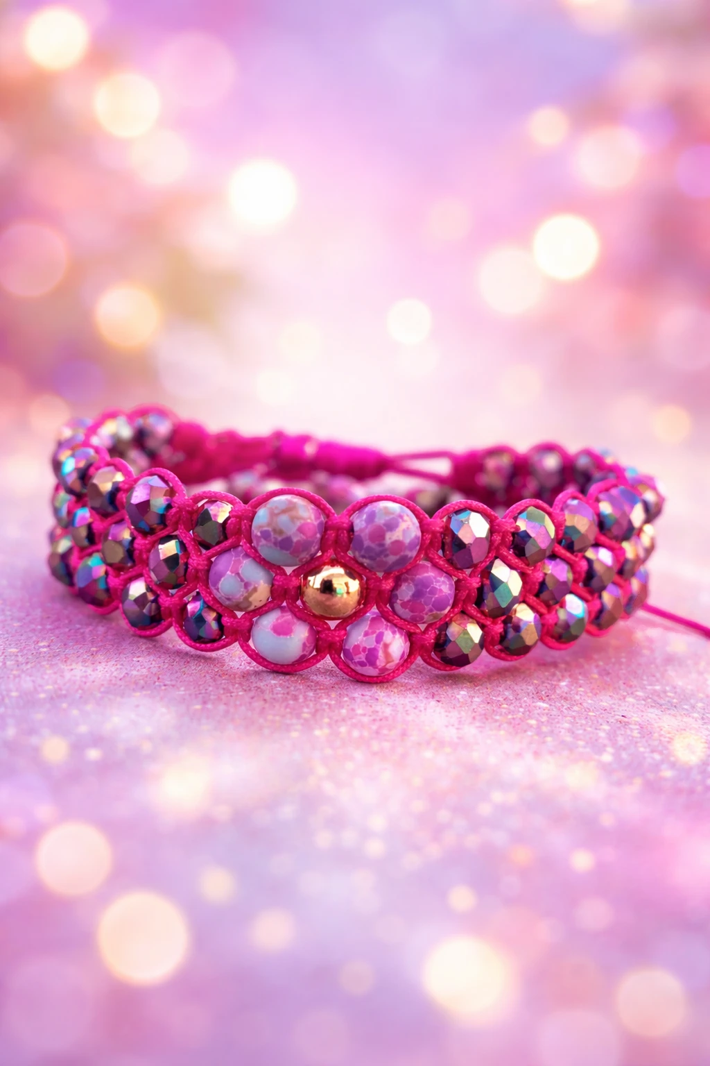 Pulsera Rosa Cristales 2