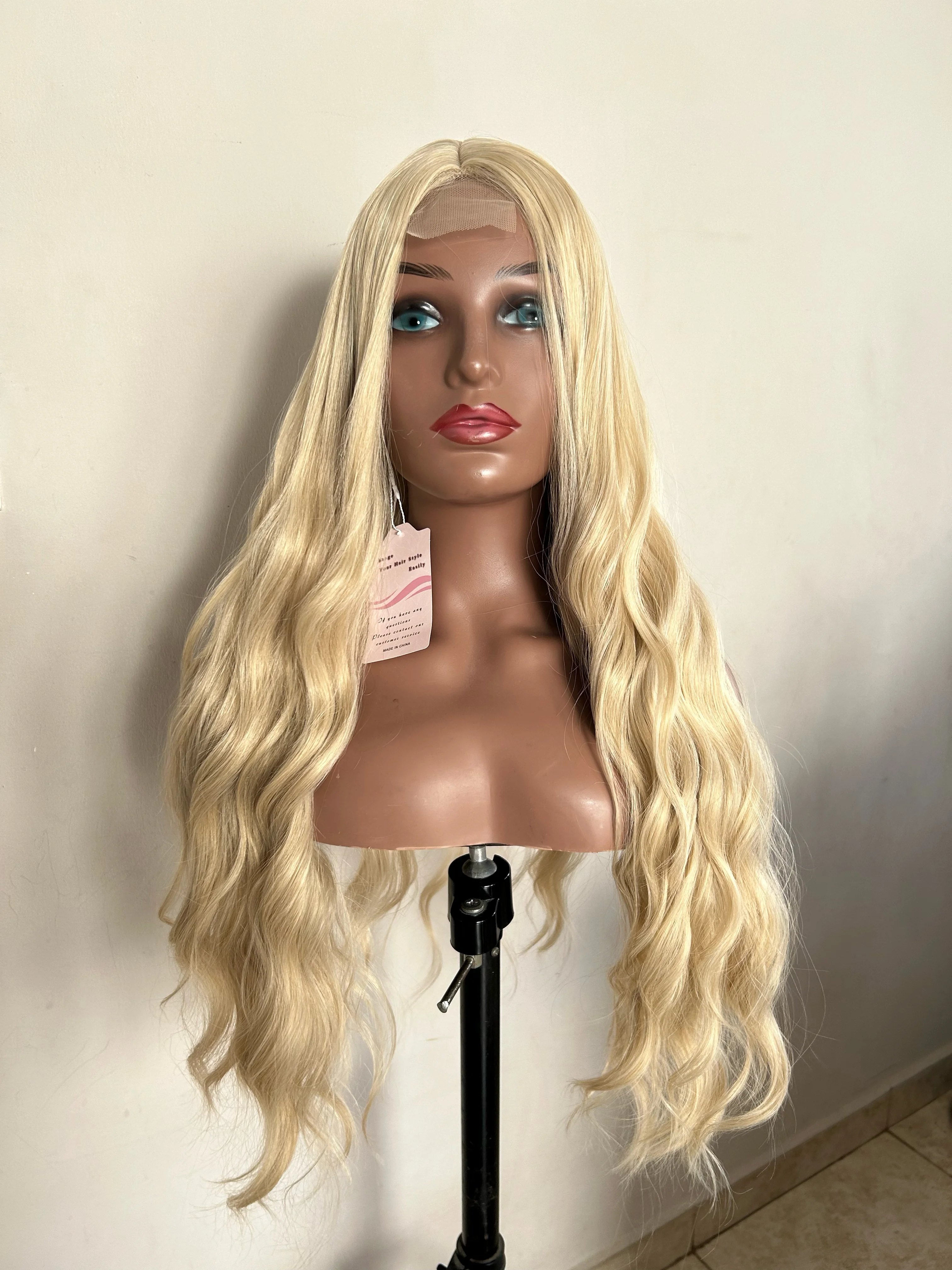 Peluca larga rubia ondulada sintética peluca rubia platinada peluca rubia partición media peluca rubia natural  3