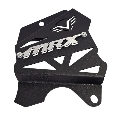Mrx 150 protector de piñon acero negro logo 3d cromado ML