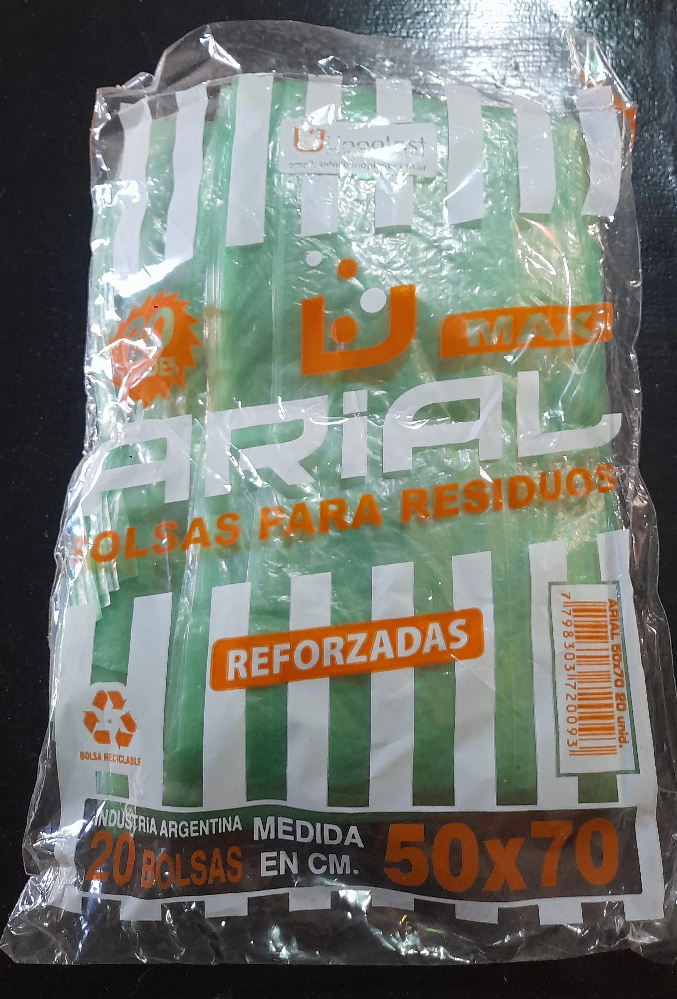 20 bolsas verdes reforzadas 50x70 arial