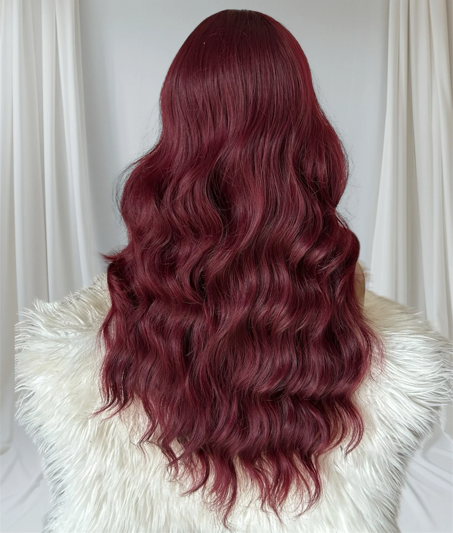 Peluca semi natural de 26”, coloe borgoña  4