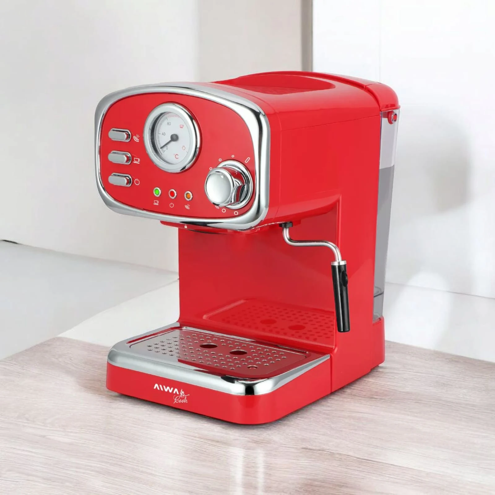 CAFETERA EXPRESO AIWA CON ESPUMADOR ROJO