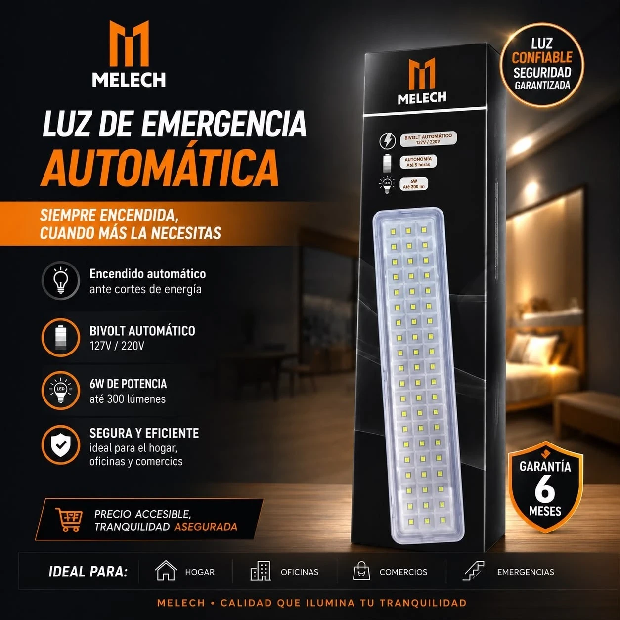 LUZ DE EMERGENCIA  (MELECH) 60 LED 398