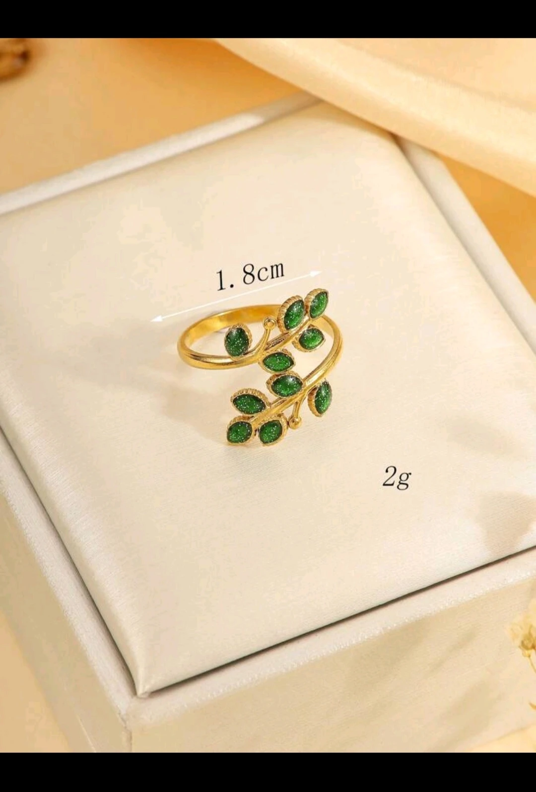 Anillo ajustable/ Hoja 🌿 de esmeraldas con baño de oro 18K 3