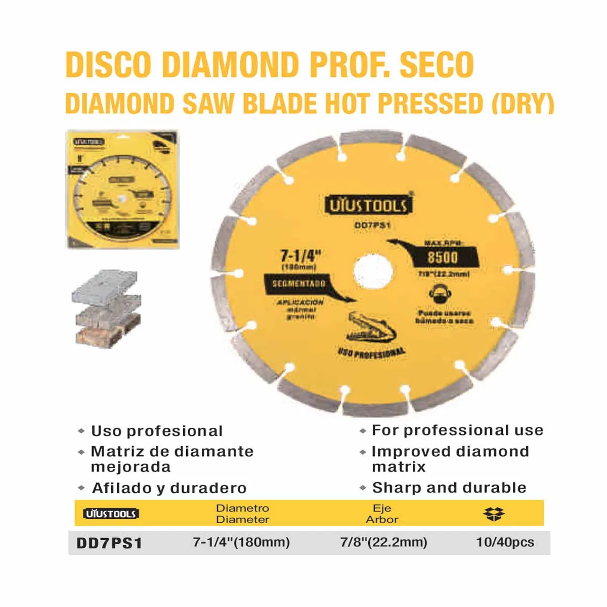 DISCO DIAMANTADO SEGMENT Concreto UYUST PRO 7 1/4"
