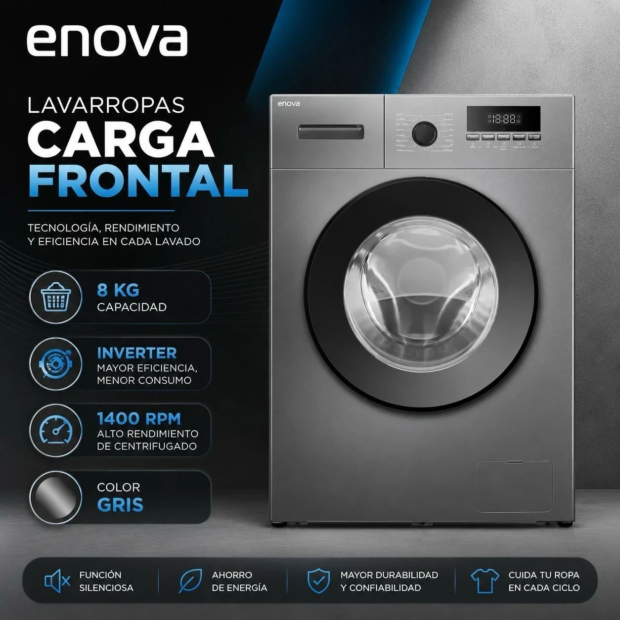 LAVARROPAS ENOVA 8KG INVERTER SILVER