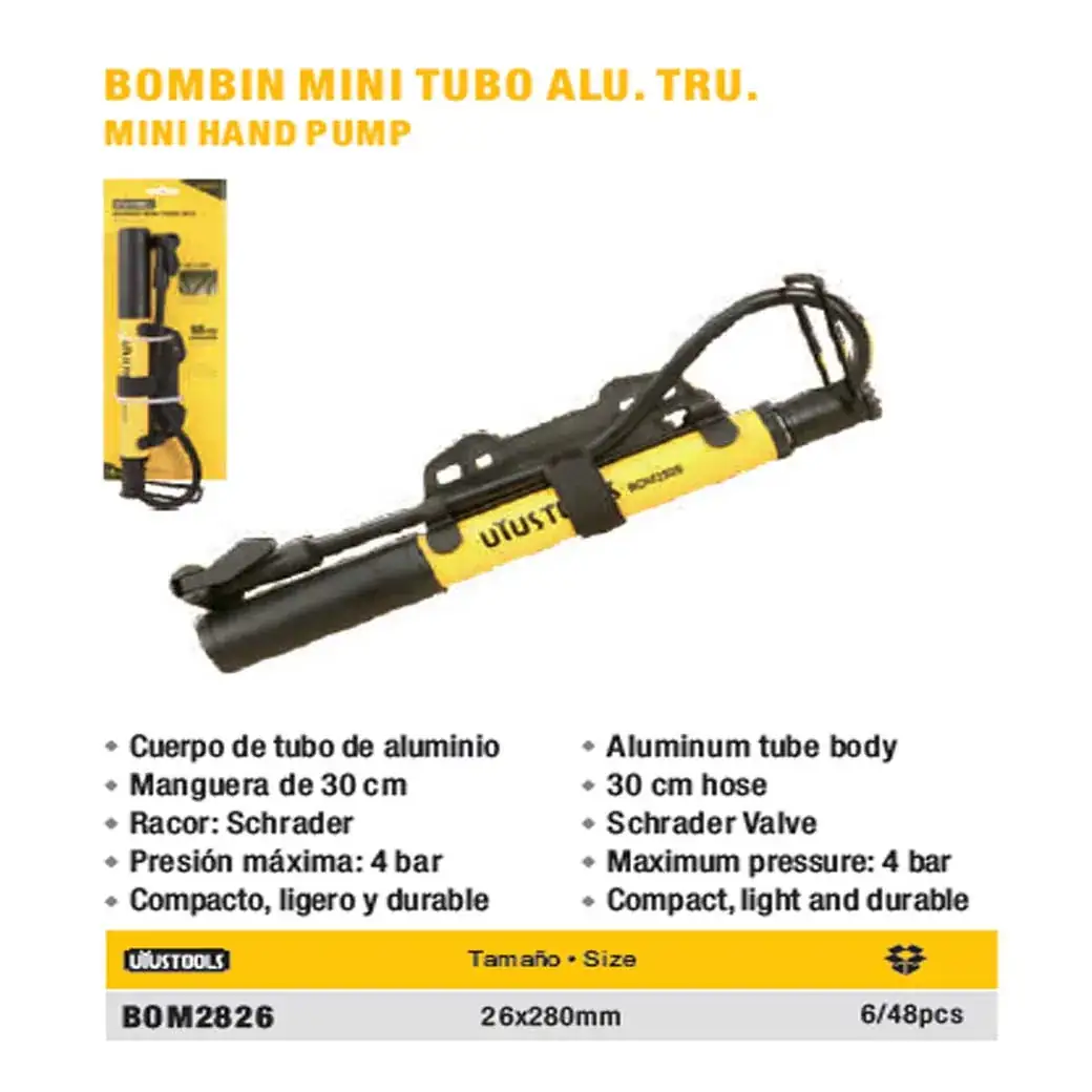 INFLADOR MINI MANO amarillo UYUST (pelota) 26x280/60PSI