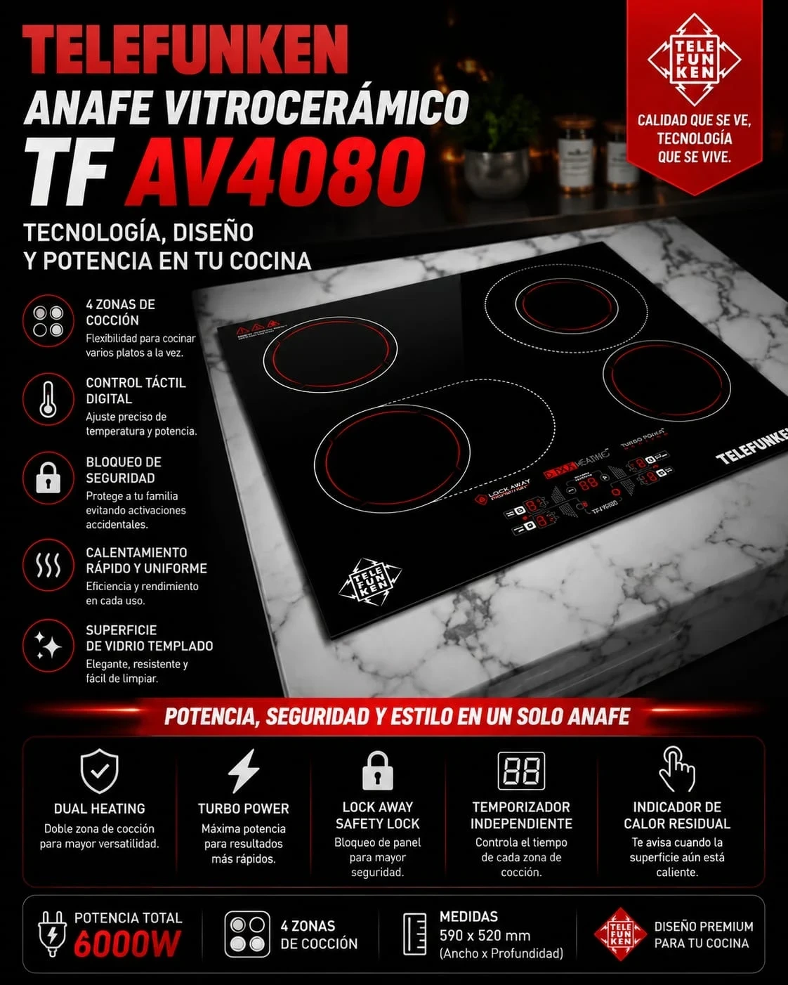Anafe eléctrico Vitrocerámico Telefunken