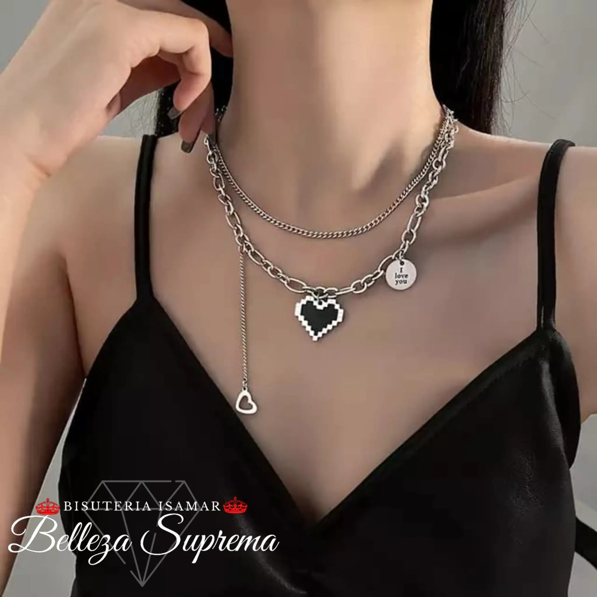 COLLAR CON DIJE DE CORAZÓN DOBLE CAÍDA  4