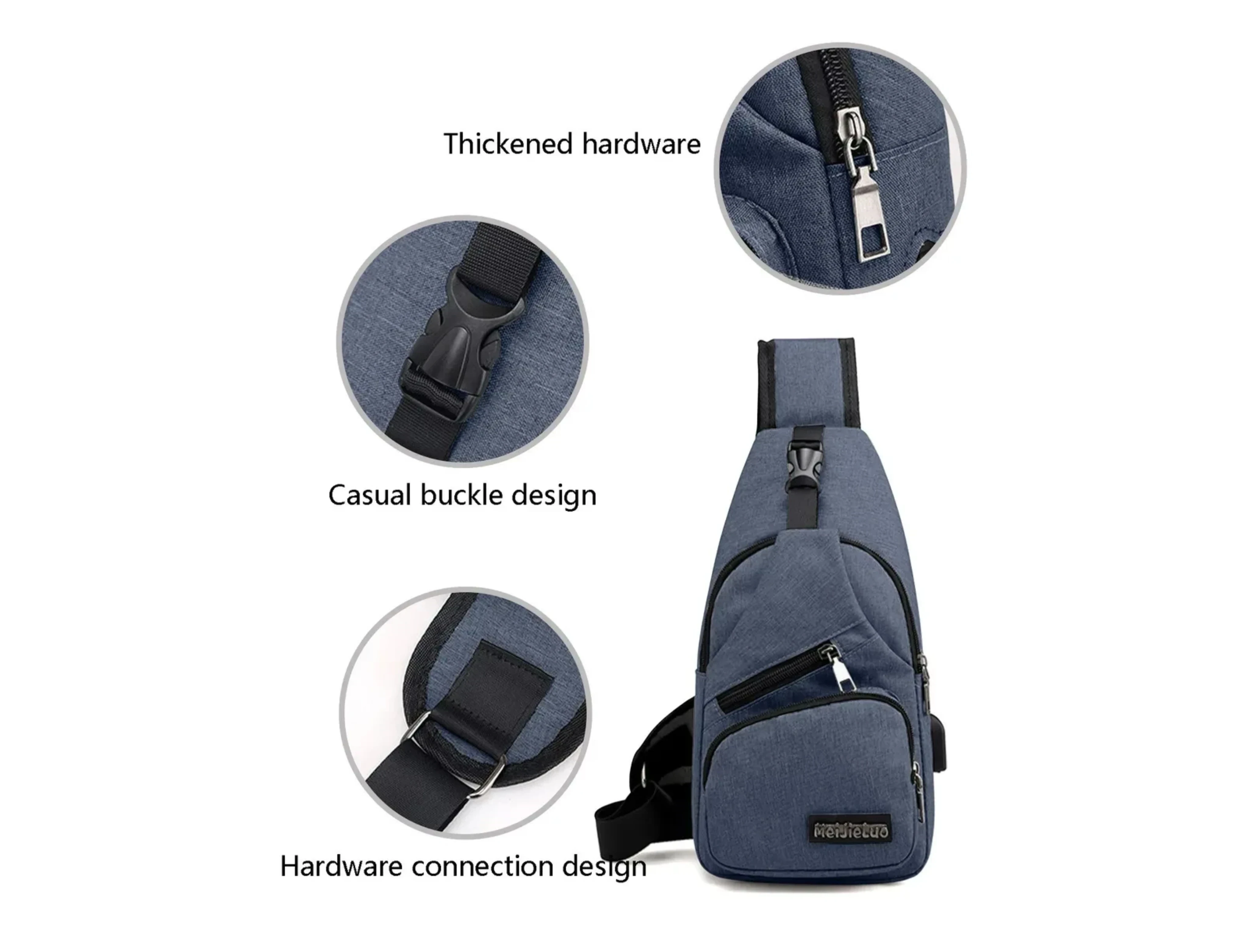 Bolso Impermeable Bandolero Con Usb Color AZUL 5