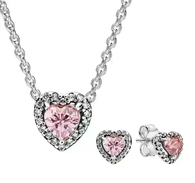 Conjunto Collar Corazón Relieve Rosa