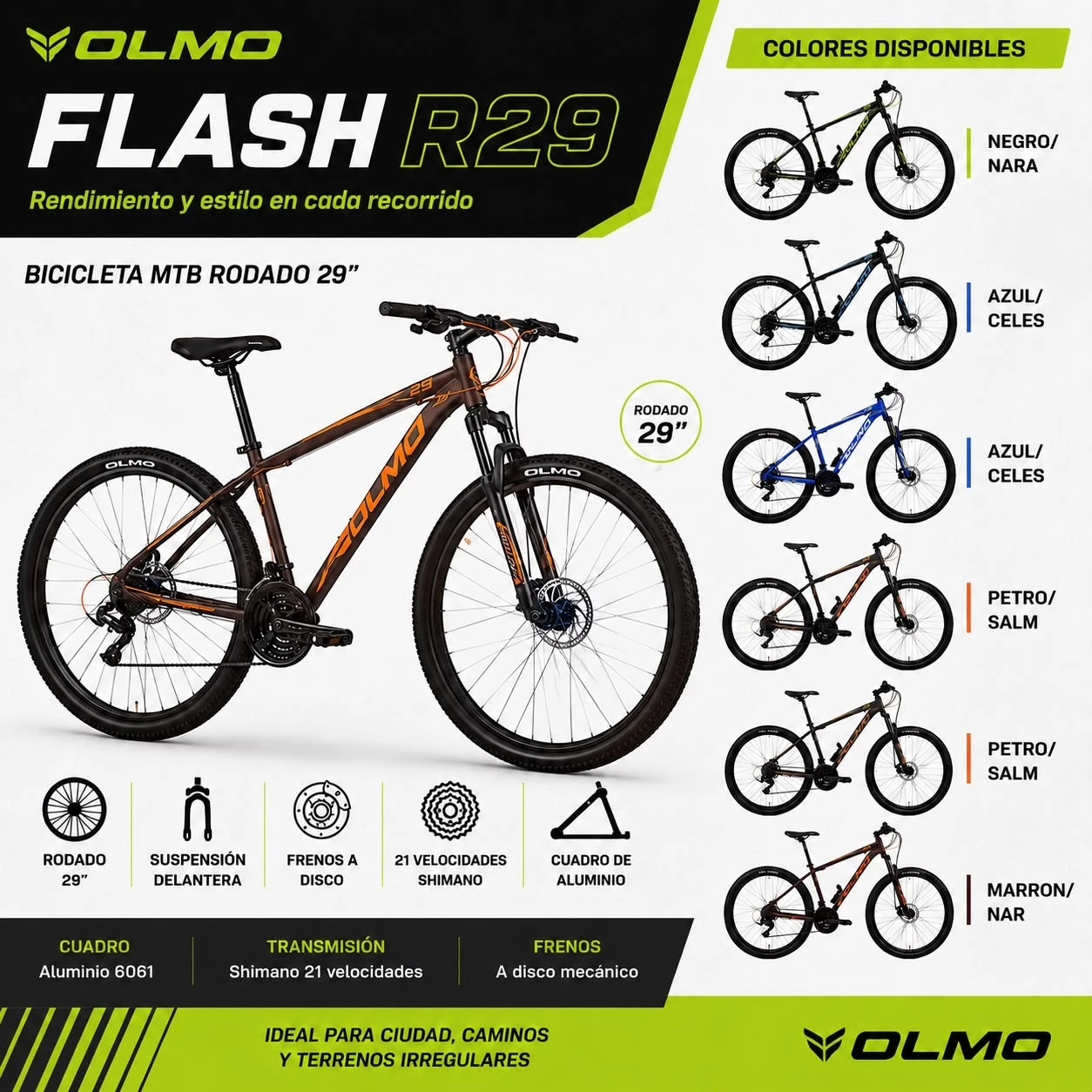 BICICLETA OLMO FLASH R29 - MODELO 2026 ALUMINIO