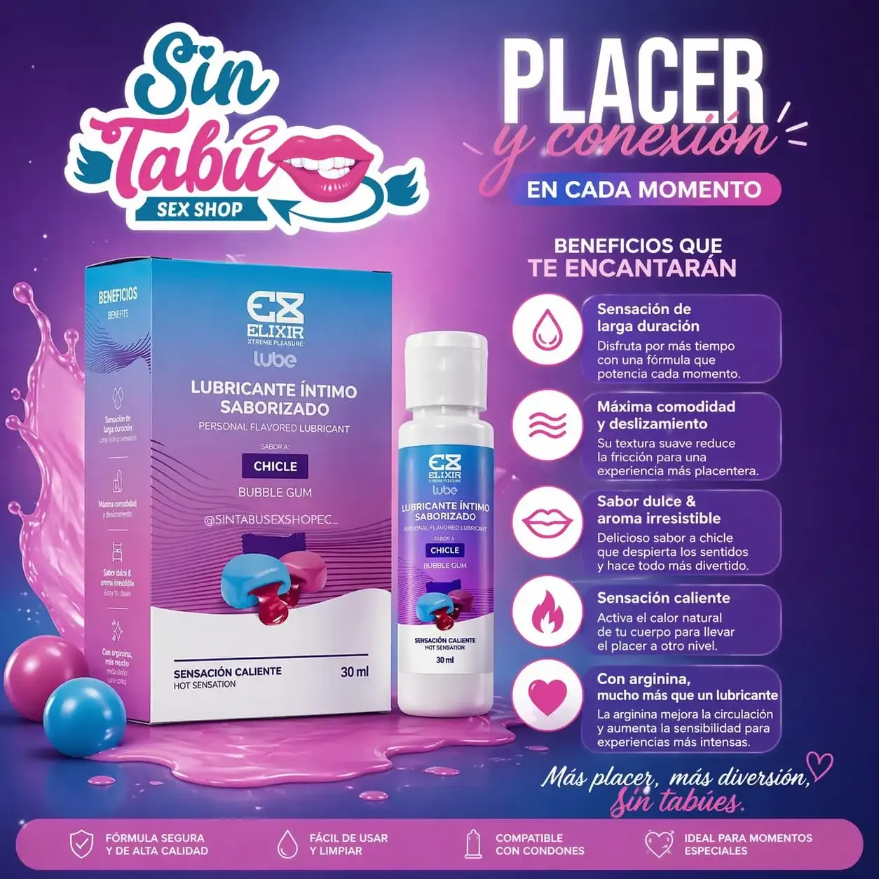 LUBRICANTE CALIENTE ELIXIR  CHICLE 