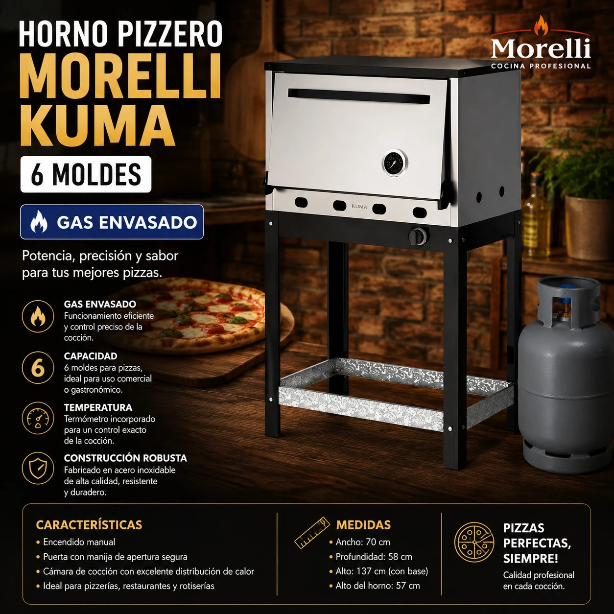 HORNO PIZZERO MORELLI KUMA 6 MOLDES GAS ENVASADO ‼️SOLO POR PEDIDOS ‼️ 