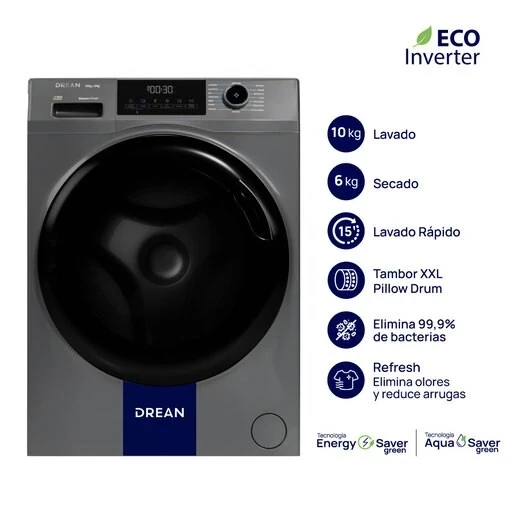LAVASECARROPAS DREAN 10 KG CARGA FRONTAL ECOINVERTER GRIS