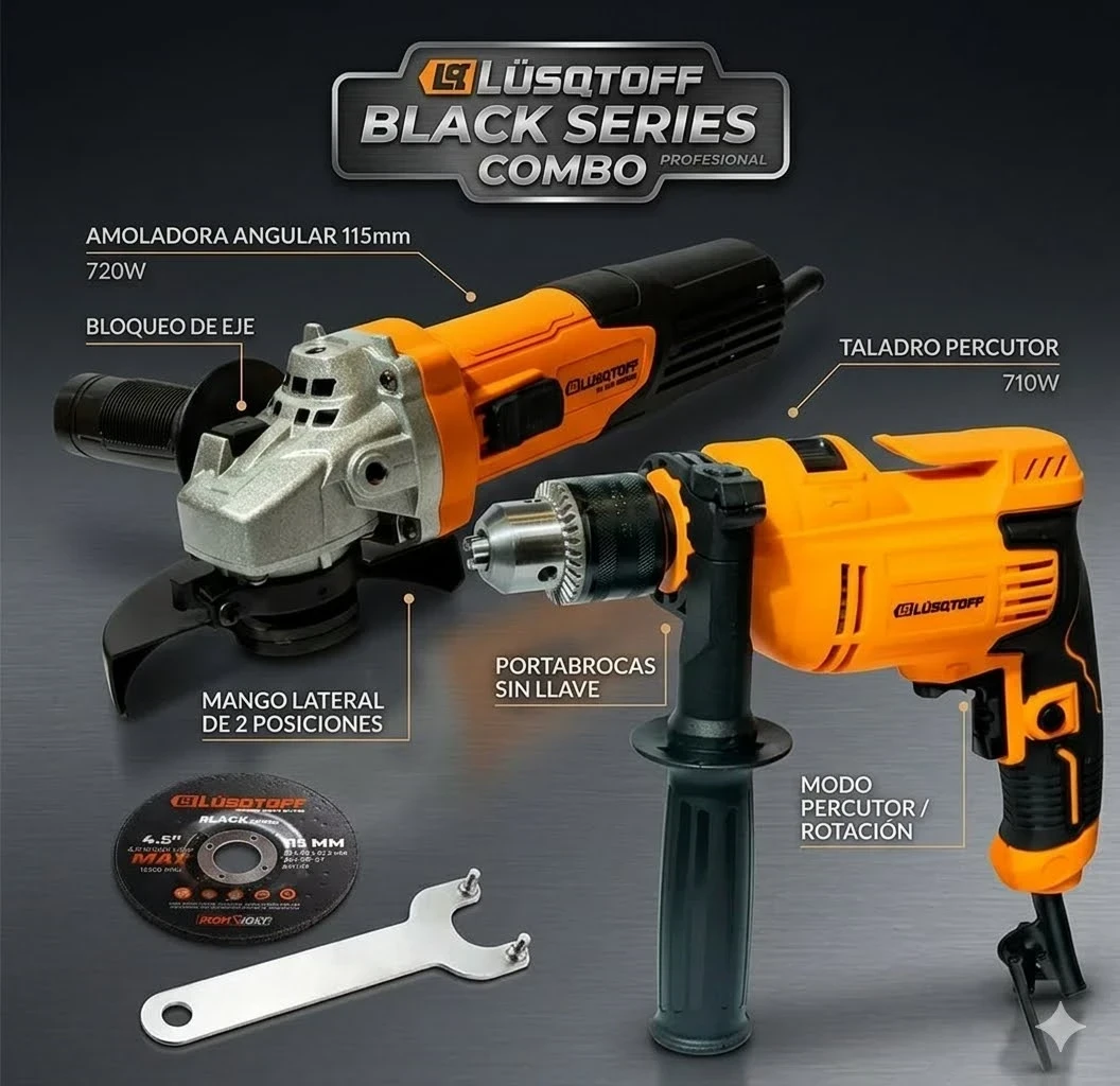 🛠️ Combo Profesional Lüsqtoff: Amoladora 720W + Taladro Percutor 710W