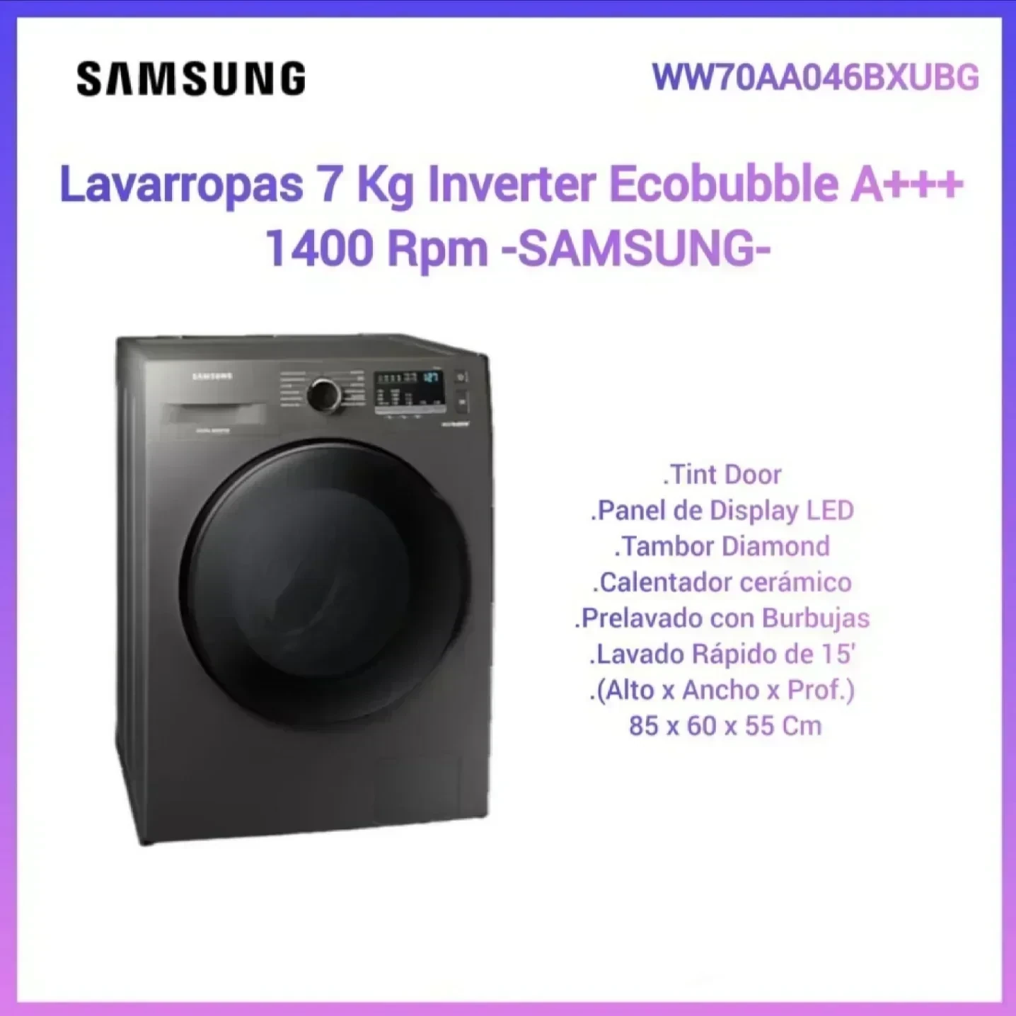 LAVARROPAS SAMSUNG 7KG INVERTER SILVER