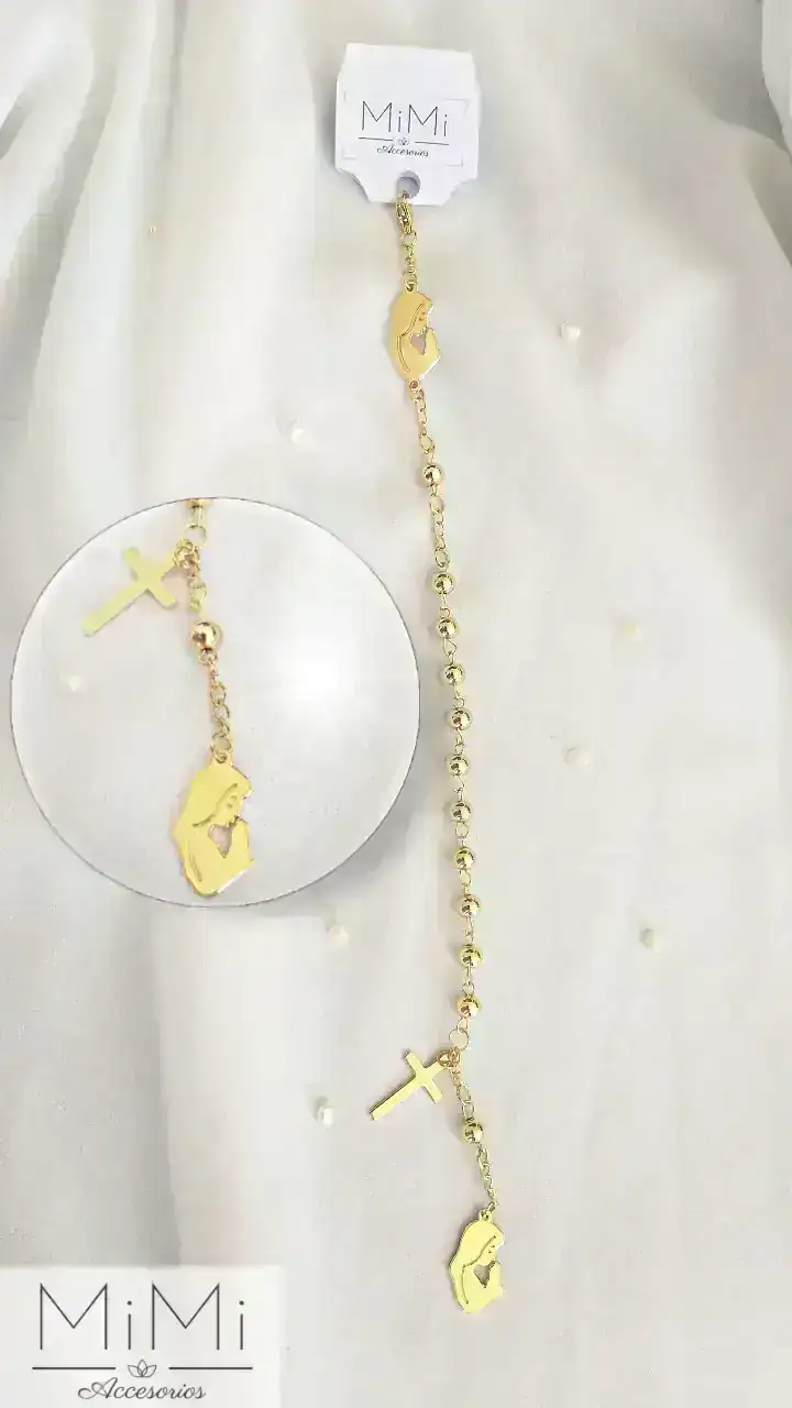 Denario Virgen María en acero inoxidable dorado 2