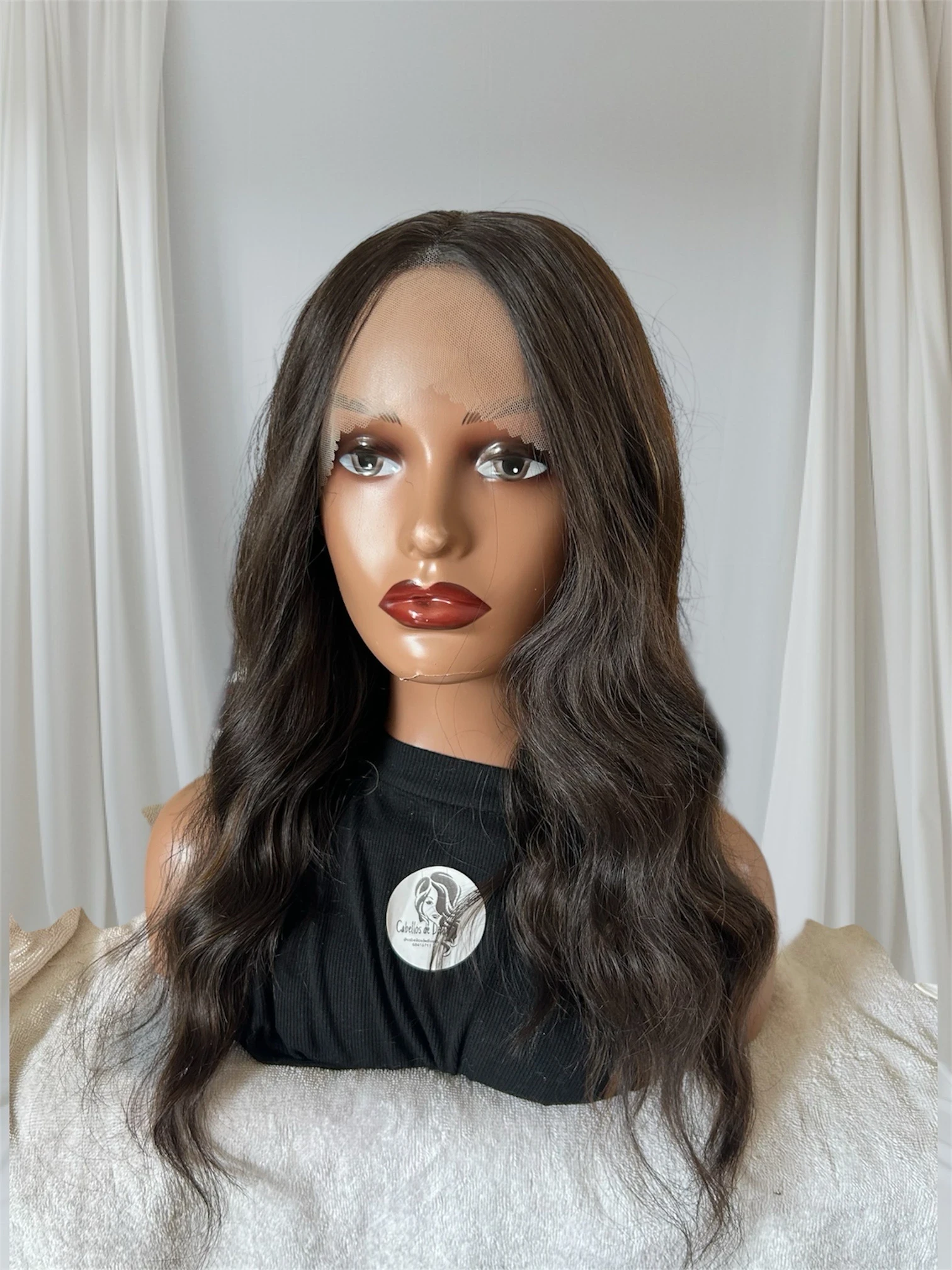 Peluca semi de 16 pulgadas con highlight miel frontal 13x1 2