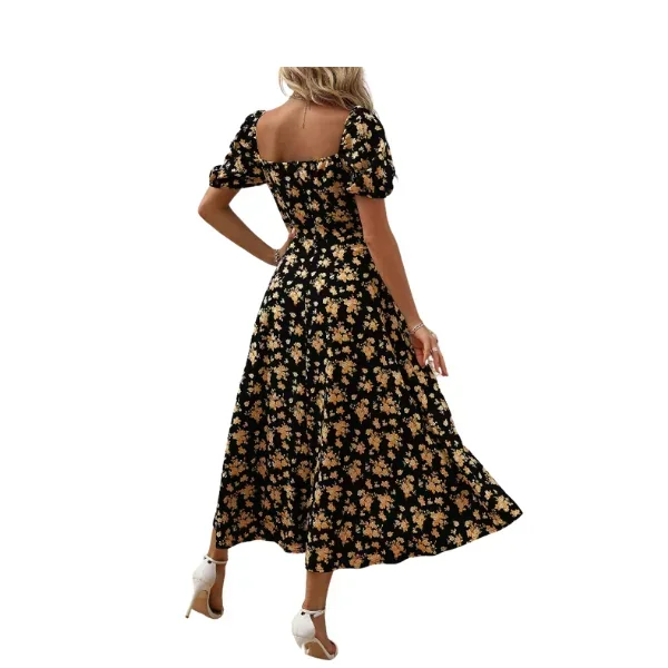 Vestido línea A floral con nudo de muslo con abertura 2