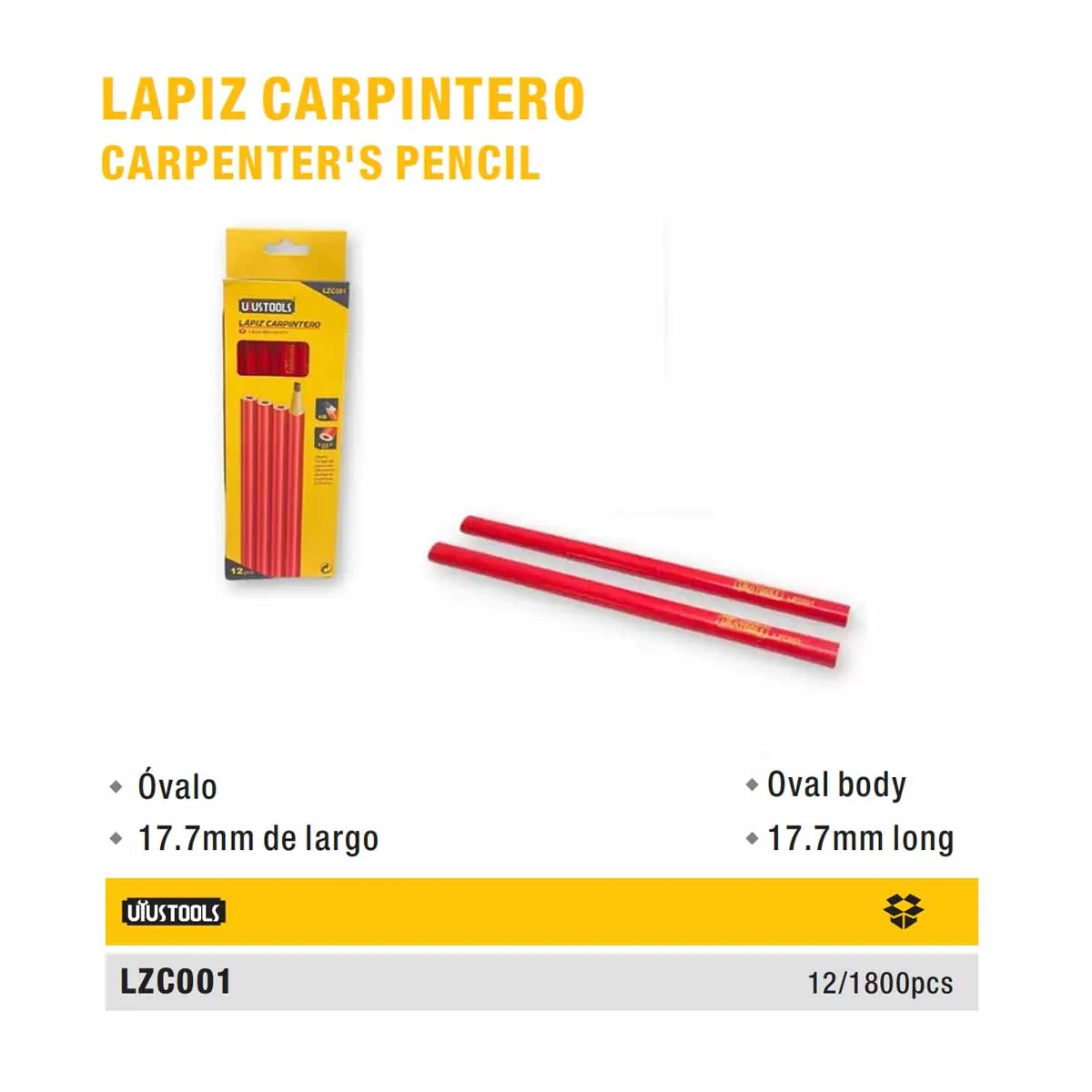 LAPIZ Carpintero NEGRO UYUST (12pz/paq) 17.7mm