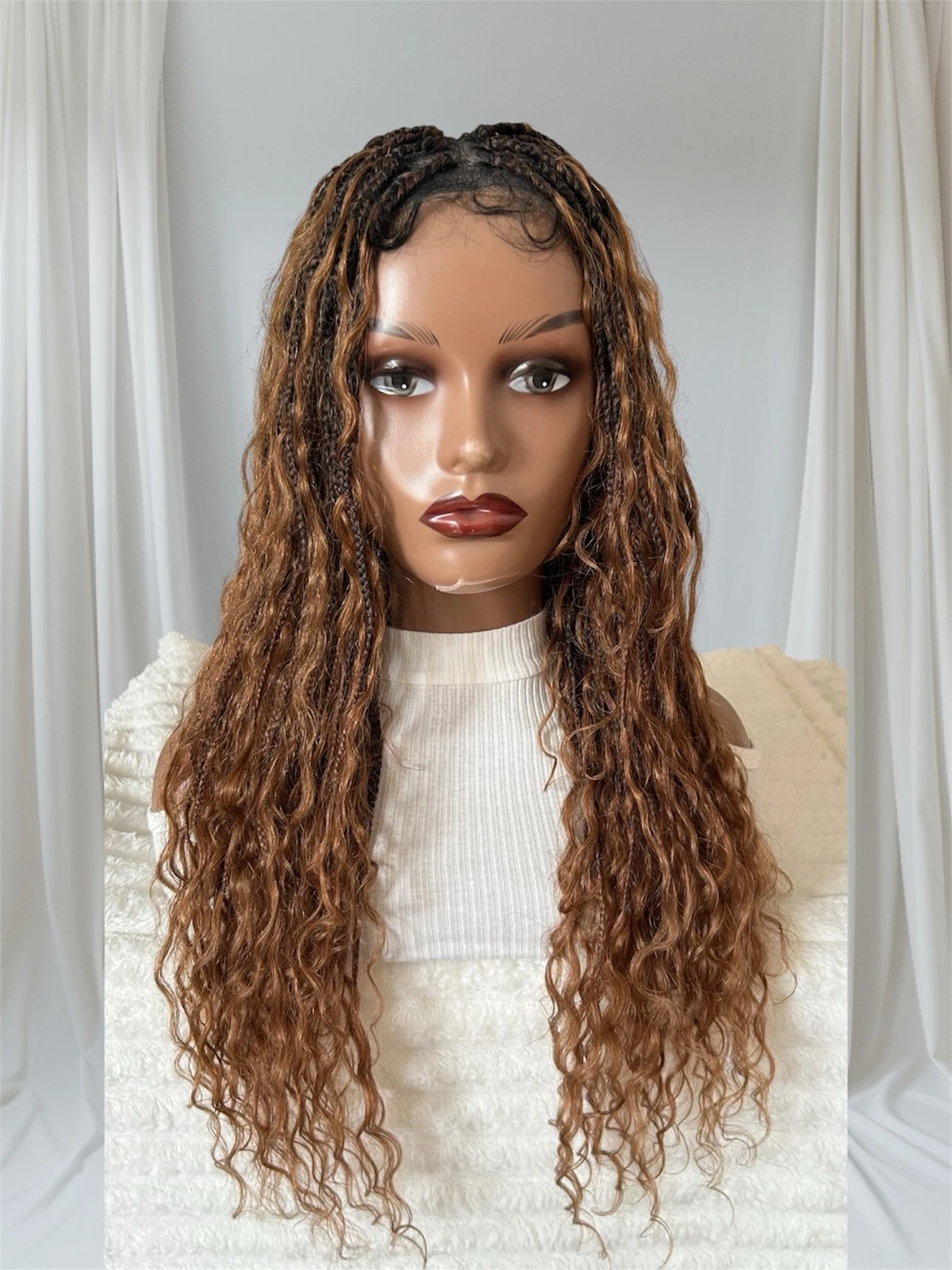 Peluca cabello humano  con trenzas sinteticas de 24 pulgadas, frontal lace 360  3