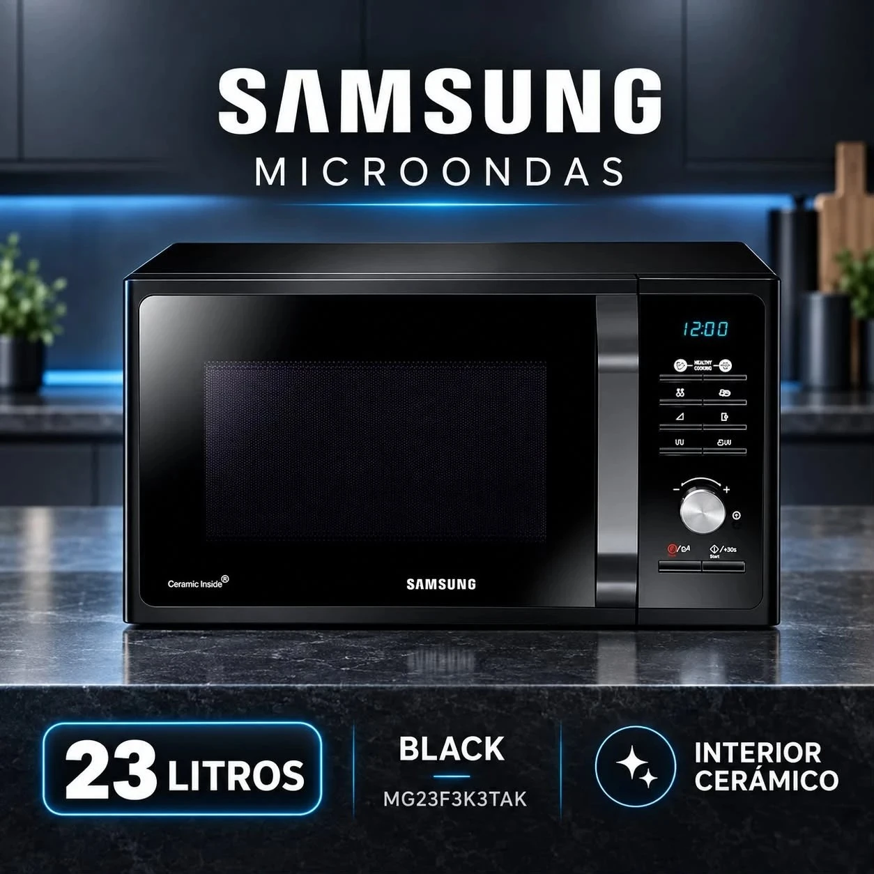  MICROONDAS SAMSUNG mg23f3k3tak 23 lts Black