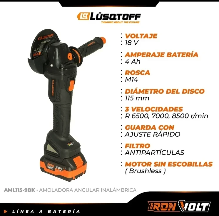 AMOLADORA ANGULAR  INALAMBRICA LUSQTOFF 3