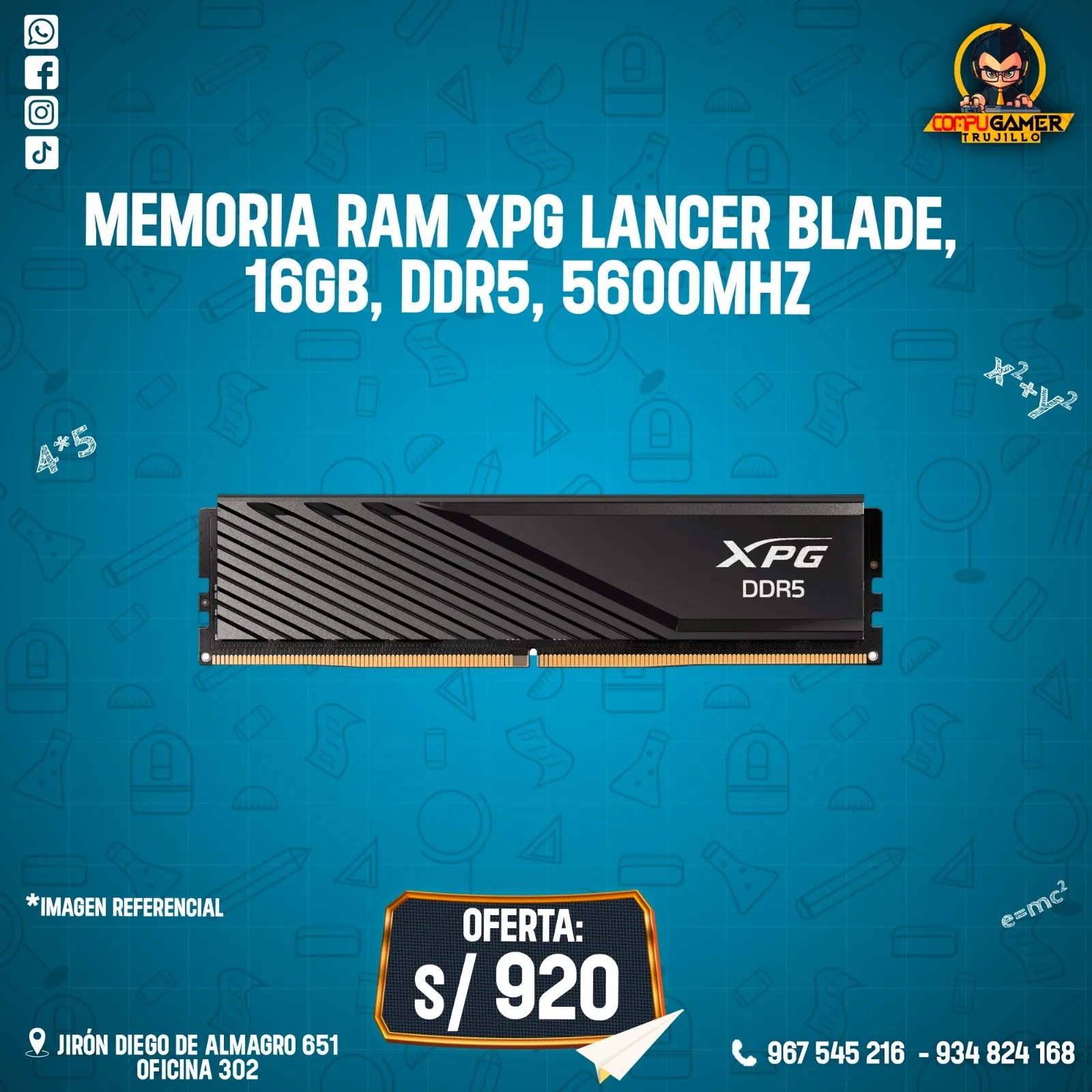 MEMORIA RAM XPG LANCER BLADE, 16GB, DDR5, 5600MHZ 