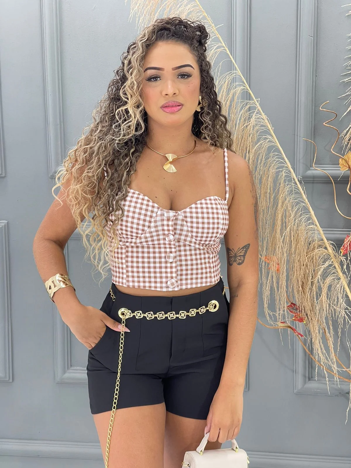 Cropped xadrez de luxo 9