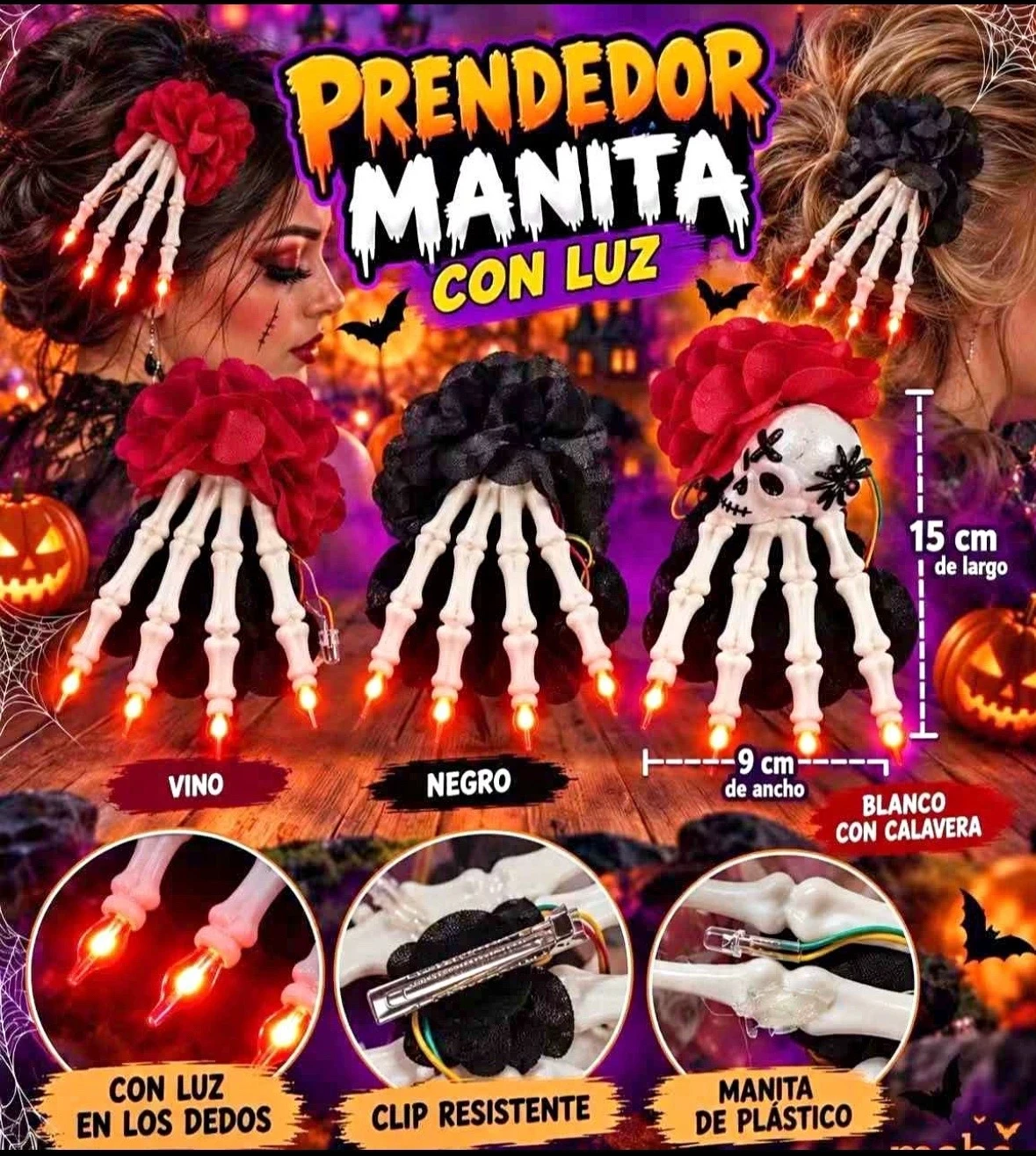 Broche de calavera con luz. tamaño jumbo 