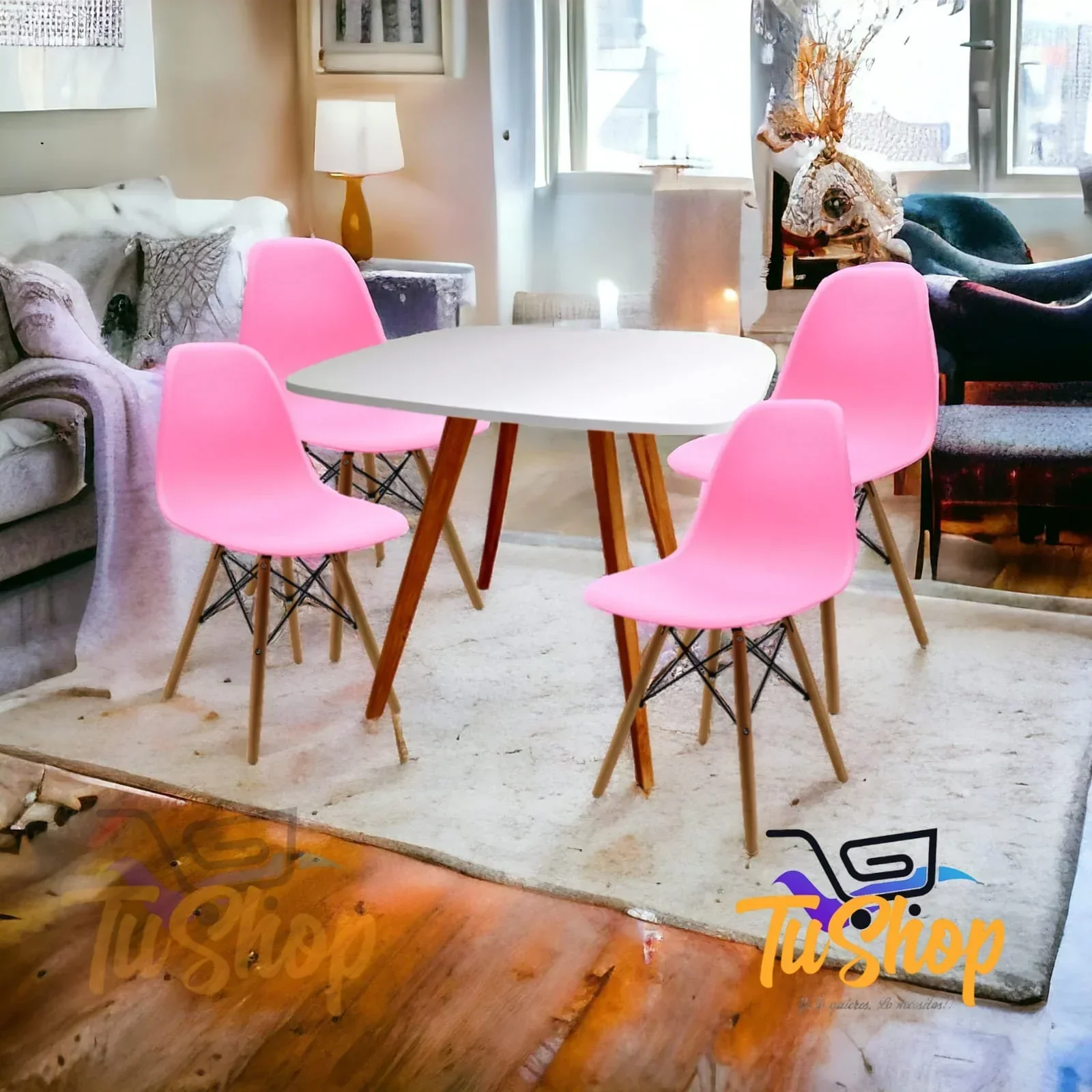 Juego Comedor Nordico Blanco Gris  4