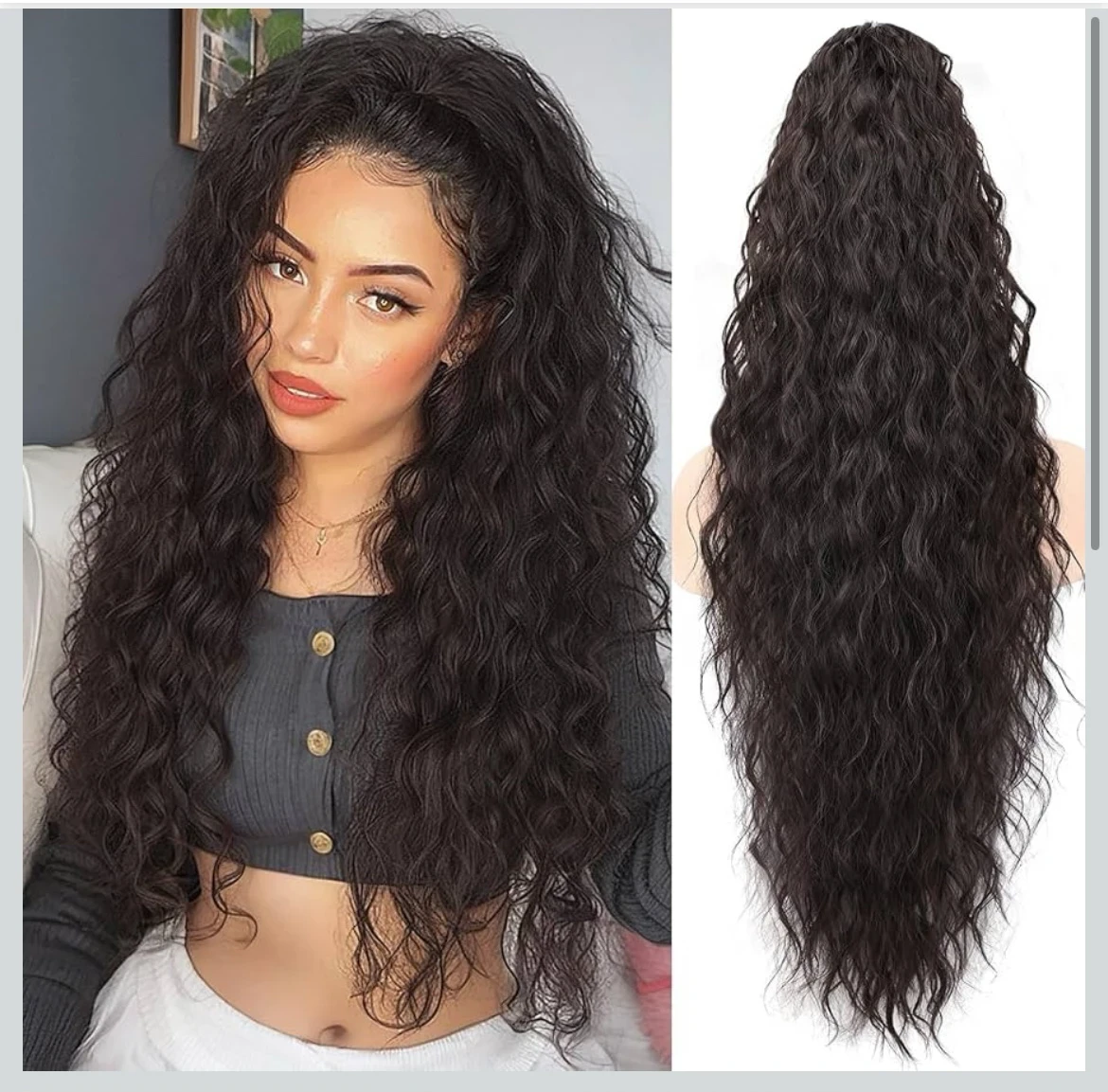 Extensión de coleta de cabello larga rizada de garra, de 30 pulgadas, sintética, esponjosa, de aspecto natural, para uso diario