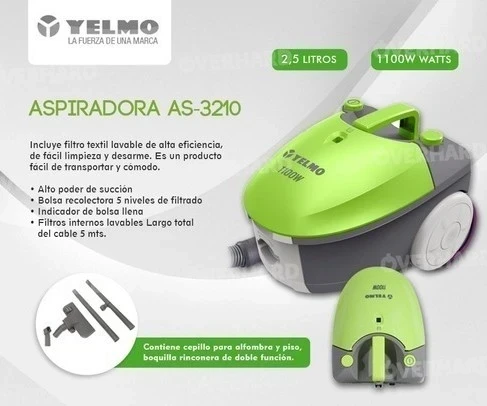 Aspiradora Yelmo As-3210 1100w Con Bolsa Y Accesorios 2.51