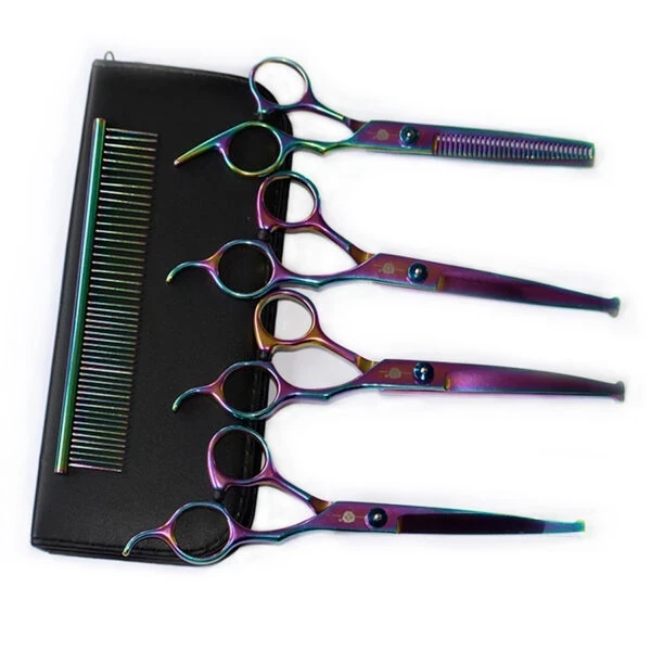 Kit 4 Tijeras de Teflón de 7" + Peine Oveja Negra