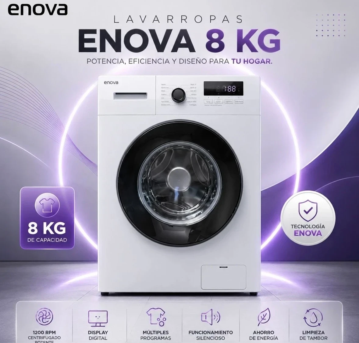 LAVARROPAS ENOVA 8kg BLANCO 1400RPM