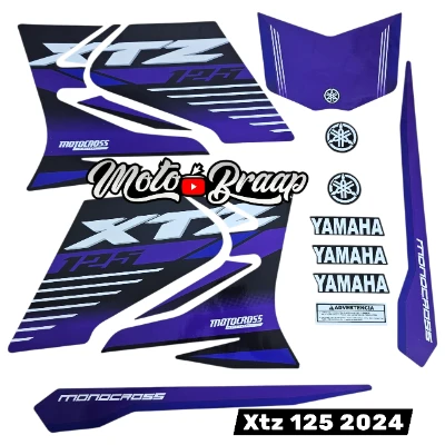 XTZ 125 Calcomanias 2024 negro con lineas morado y azul