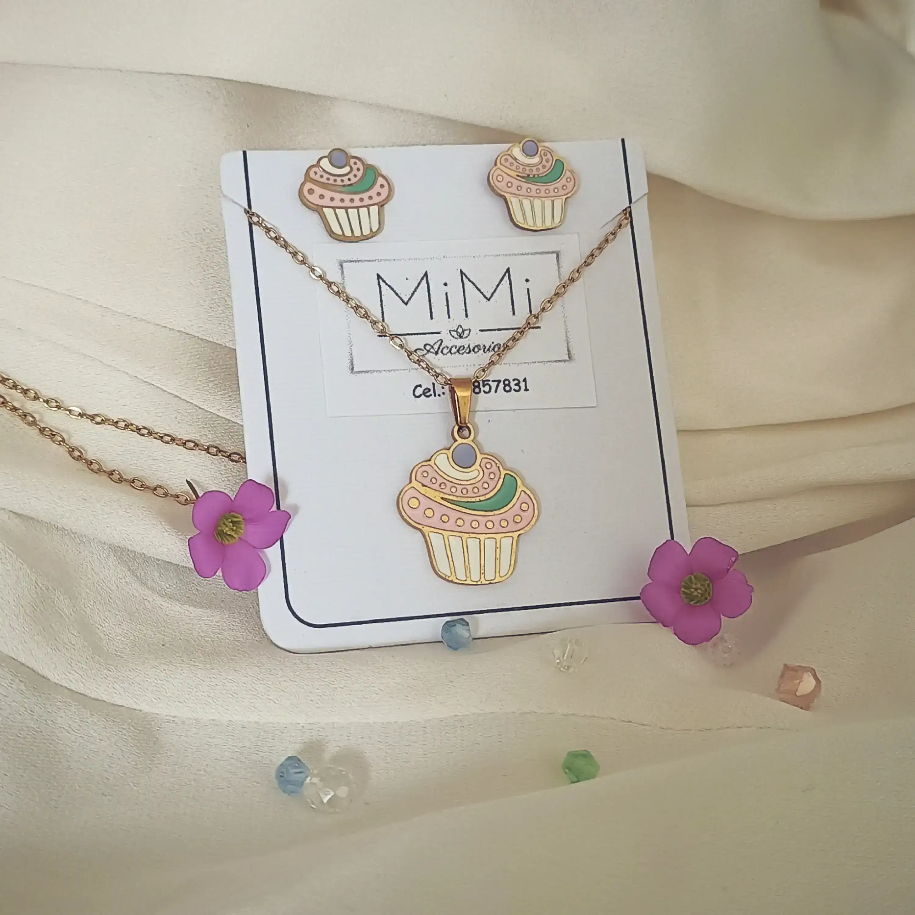 Juego de joyas cupcake en acero inoxidable 