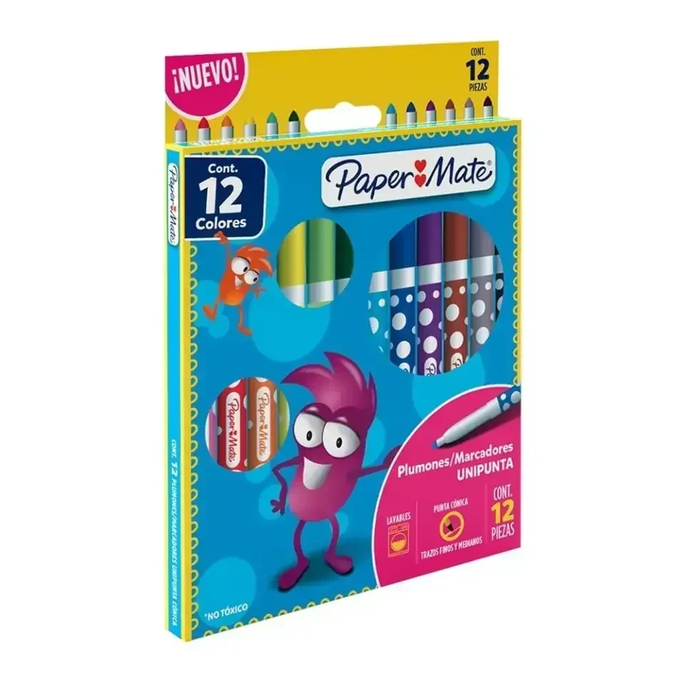 Papermate estuche con 12 plumines de colores