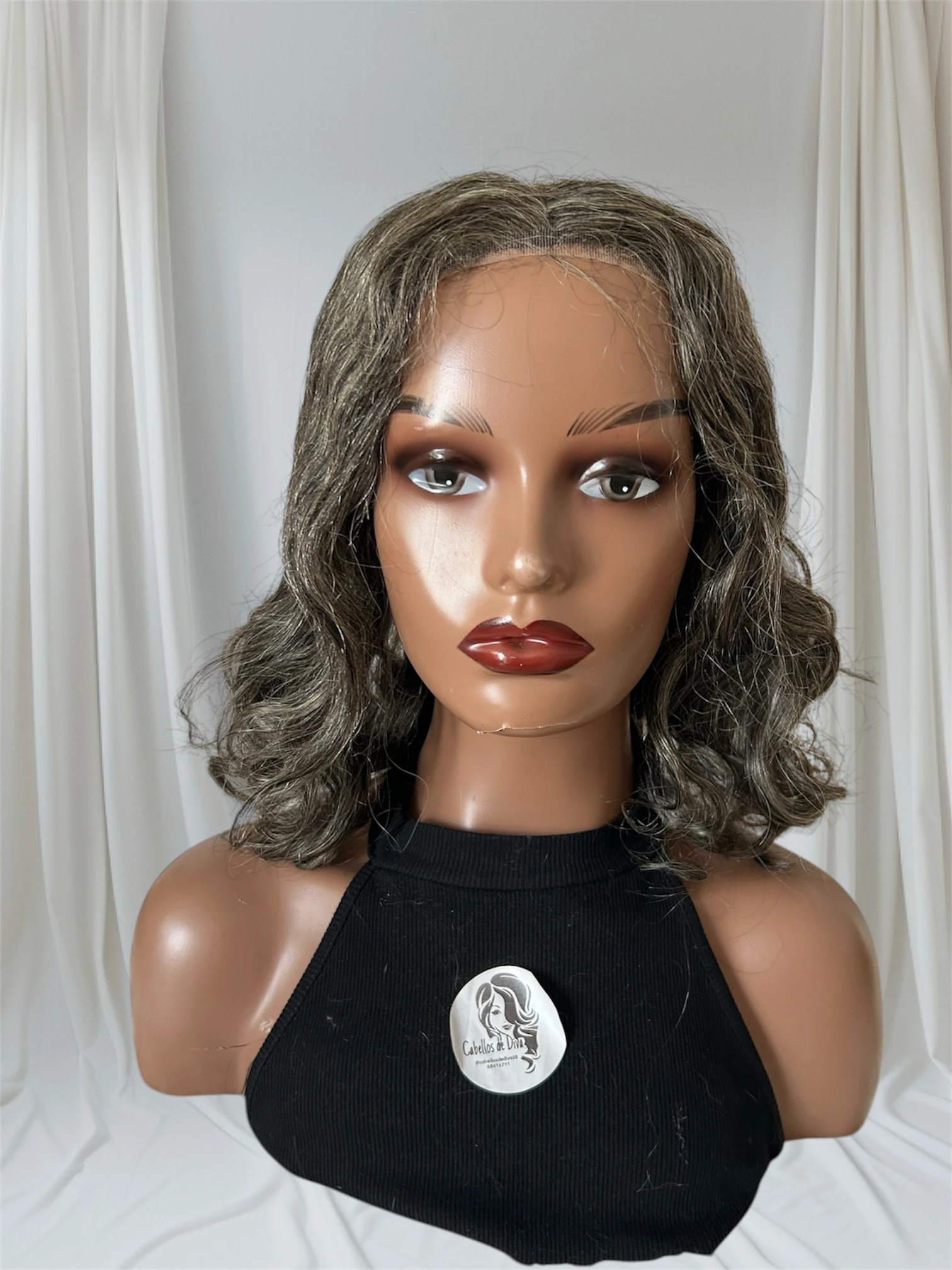 Peluca cabello humano 14 pulgadas, color sal y pimienta, frontal 5x5  2