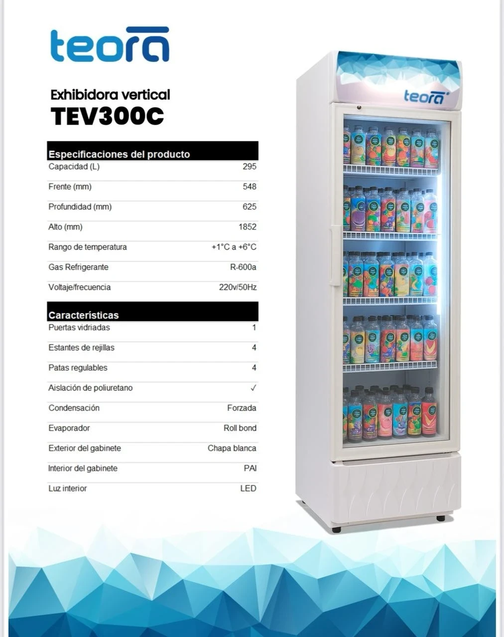 HELADERA EXHIBIDORA TEORA TEV300C