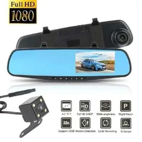 💥 ESPEJO RETROVISOR CON 2 CAMARAS  PEDIDOS: 69442828  🔰Versión mejorada con cámara de visión trasera separada! ¡Las cámaras duales graban simultáneamente. 🔰Funciona igual que un espejo retrovisor normal y tiene una cámara HD de 1080p que registra todo en el camino. 🔰Haz que tu recorrido, estacionamiento y retroceso con tu auto o camioneta sea sencillo y seguro. 🔰3 funciones en 1: - Espejo retrovisor. - Cámara frontal DVR. - Cámara de visión trasera. 🔰Fácil de instalar y de usar, pantalla compartida. 🔰 Se ajusta fácilmente sobre el espejo existente de su vehículo de serie.  🔰 Grabaciones con Visión nocturna y audio incorporado.  🔰 Micrófono incorporado y altavoz. 🔰 Lector de Tarjeta Micro SD (Soporta hasta 32 GB).  🔰 Líneas guías de reversa. (Asegurarse de conectar el cable de reversa, color rojo) 🔰 4 leds blancos que se activan con la reversa. 🔰 Pantalla TFT Full HD 1080p de 4,3 pulgadas. 🔰 Grabación en bucle continuo, sin fugaz 𝗘𝗦𝗣𝗘𝗖𝗜𝗙𝗜𝗖𝗔𝗖𝗜𝗢𝗡𝗘𝗦 ✔️Resolución de video:  Full HD (1920x1080), HD (1280x720) ✔️Formato del vídeo:H.264, audio: AAC ✔️Formato de foto: Jpeg ✔️Lente de la cámara nivel 120 °A+ ✔️Frecuencia actual 50HZ/60HZ ✔️Interfaz de alimentación: 12-24V 2A ✔️Batería: 400 mAh incorporado ✔️Ángulo de visión: 120º ✔️Fuente de alimentación: 12V. ✔️Dimensiones Retrovisor: 8 x 30 cm (Alto x Ancho) ✔️Dimensiones Camara Trasera: 2.2 x 2.2 cm ✔️Largo del cable cámara trasera: 5.5 mts. ✔️Peso: 200 g 𝗖𝗢𝗡𝗧𝗘𝗡𝗜𝗗𝗢 𝗗𝗘𝗟 𝗣𝗔𝗤𝗨𝗘𝗧𝗘 ✔️1 x Cámara retrovisor  ✔️1 x Cámara trasera ✔️1 x Cable para cámara trasera  ✔️1 x Cable conexión cigarrera ✔️1 x Cinta doble impacto para cámara trasera ✔️2 x Tornillos para cámara trasera ✔️2 x Soportes para montar al retrovisor  ✔️1 x Manual  💥TENEMOS TIENDA FISICA  💥REALIZAMOS ENVIOS A TODO EL PAIS, PROVINCIAS Y A DOMICILIO