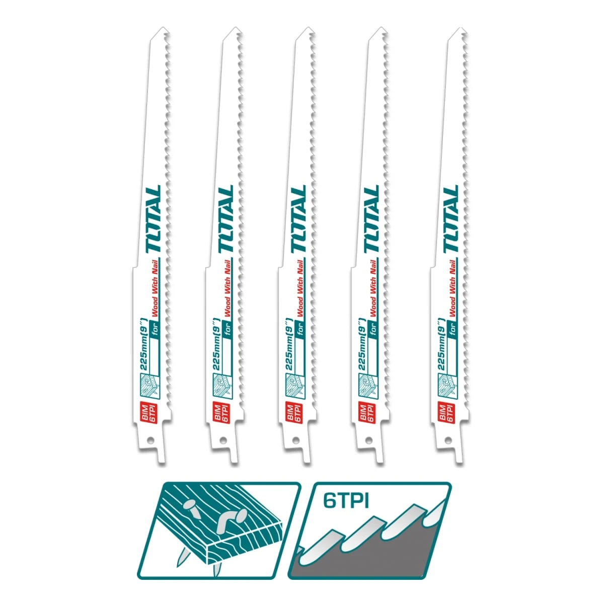 TRSB1111DF Set de cuchillas para madera con clavos para sierra sable 5pcs total 2