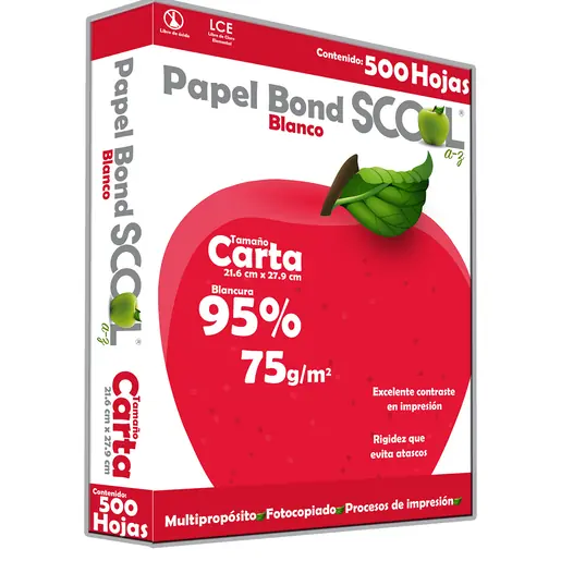 PAQUETE DE 500 HOJAS BLANCAS SCOOL CARTA 2