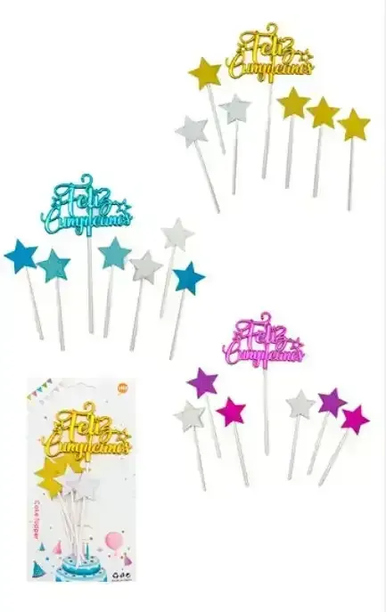 Cake Topper Feliz Cumpleaños estrella 7 piezas 
