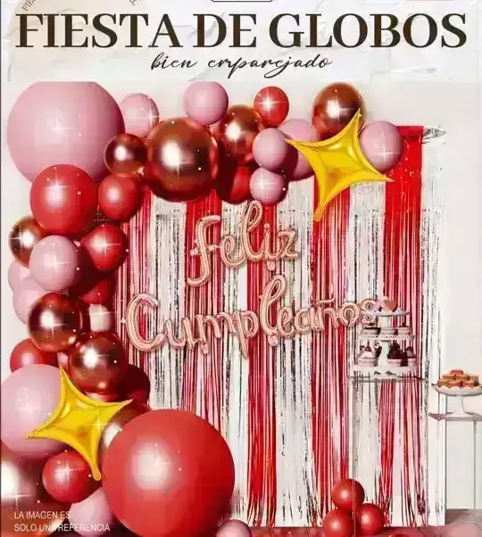 Set guirnalda globos c/cortina bordo c/rosa 58 pcs
