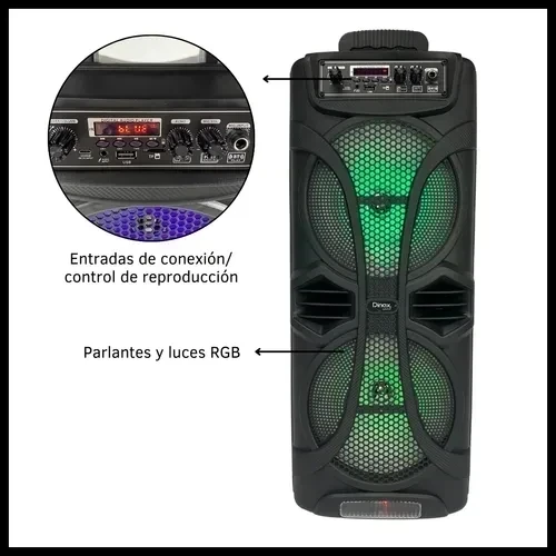 PARLANTE DINAX 1200W CON LUCES LED, MICRÓFONO Y CONTROL REMOTO 4