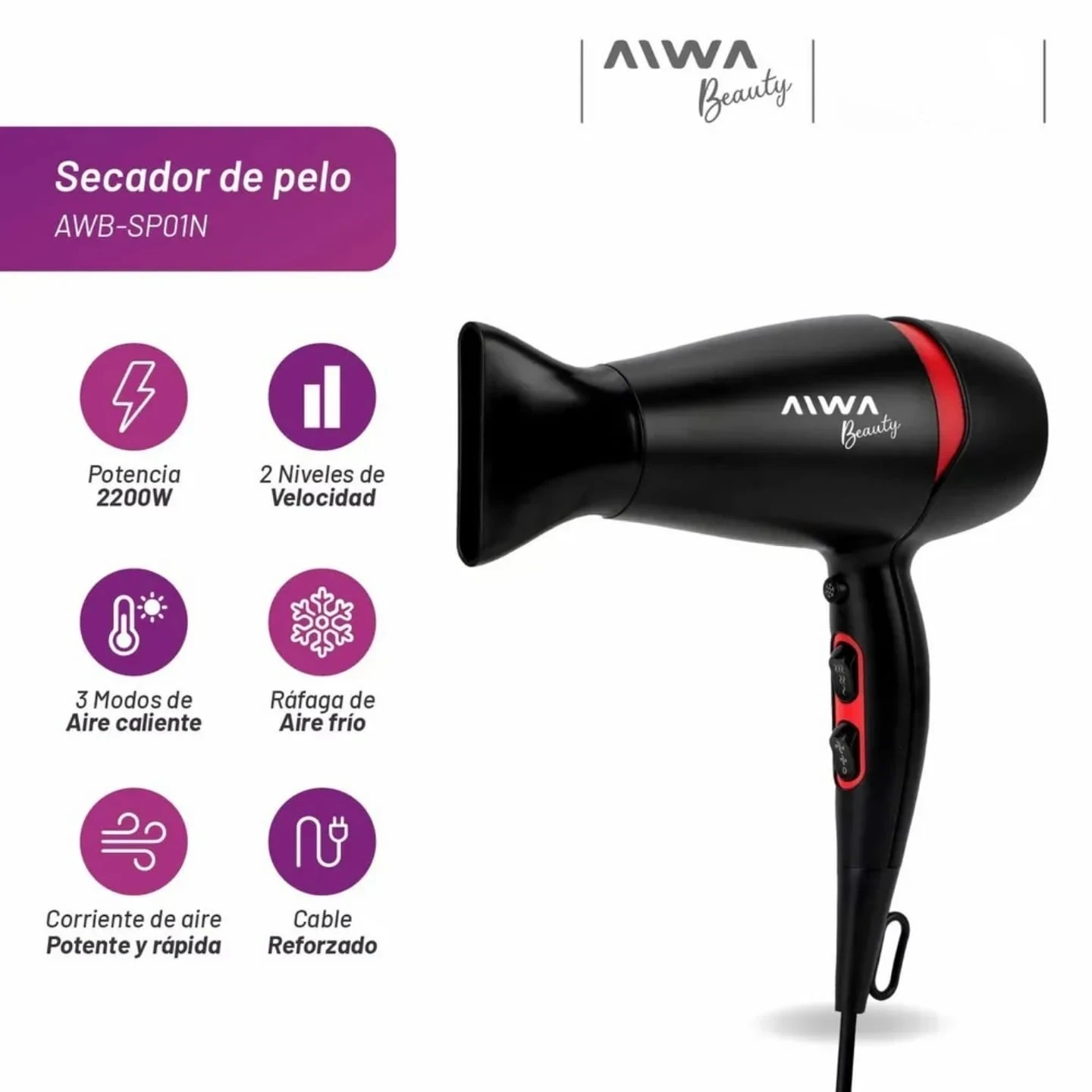 SECADOR DE PELO AIWA AWB-SP01N